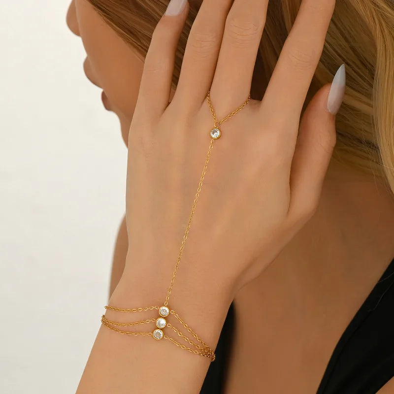 Βραχιόλι επιχρυσωμένο ατσάλι με zircon και δαχτυλίδι αλυσίδα - BR447