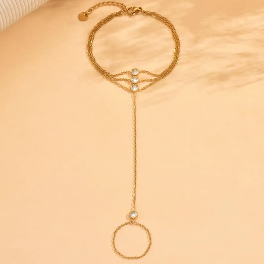 Βραχιόλι επιχρυσωμένο ατσάλι με zircon και δαχτυλίδι αλυσίδα - BR447