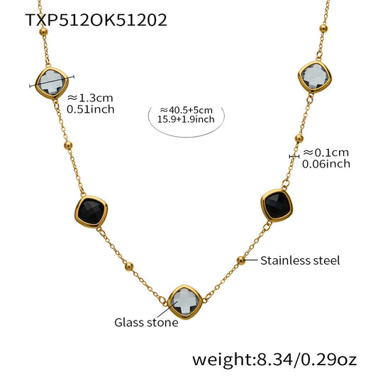 Κολιέ επιχρυσωμένο ατσάλι με γυαλί ασπρόμαυρο-NE545