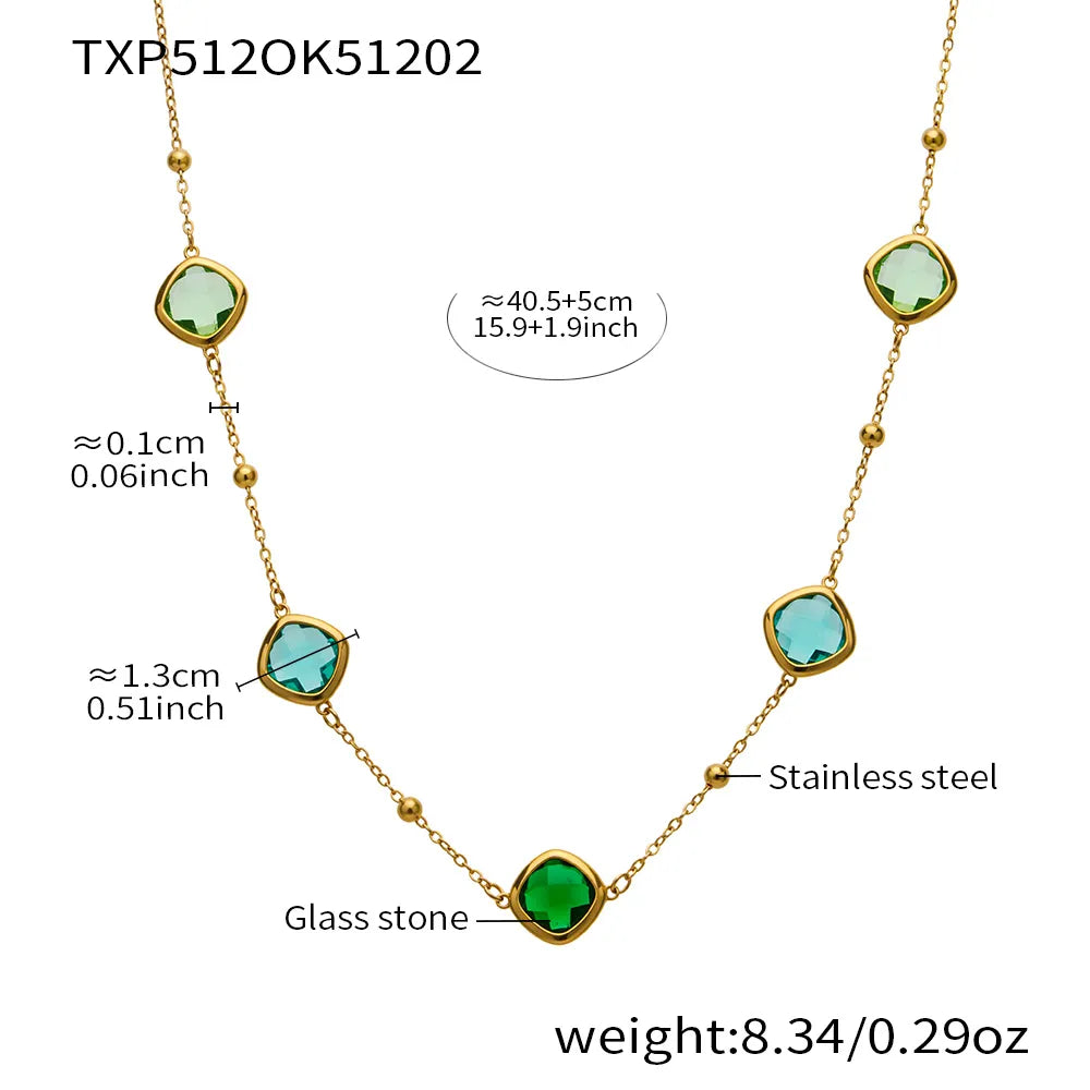 Κολιέ επιχρυσωμένο ατσάλι με γυαλί πράσινο γαλάζιο-NE544