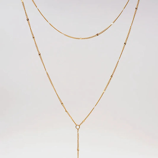 Colier din oțel auriu dublu și lung-NE461