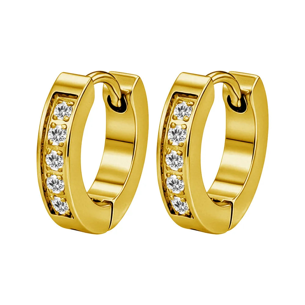 Steel hoop earrings gold with zircons- EA566
