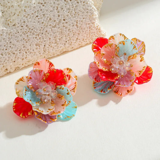 Σκουλαρίκια επιχρυσωμένο ατσάλι ακρυλικά λουλούδια - EA416