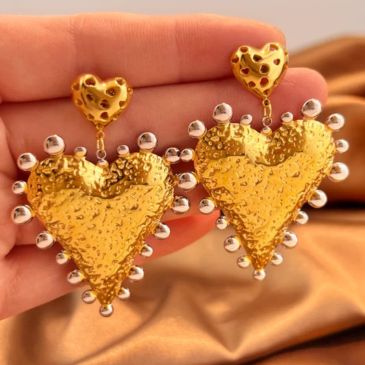 Σκουλαρίκια επιχρυσωμένο ατσάλι μεγάλες καρδιές-EA669