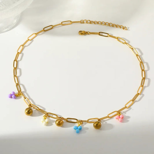 Κολιέ επιχρυσωμένο ατσάλι με πολύχρωμα charms - NE367