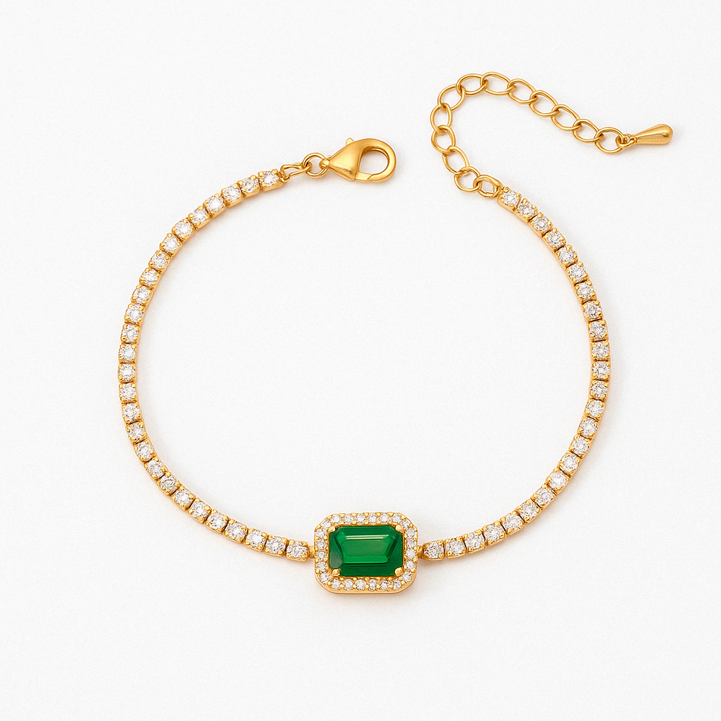 Brass bracelet with green stone - w222