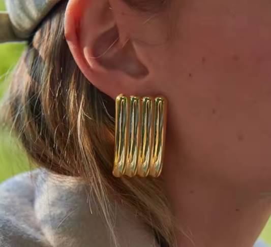 *Earrings of Gold Plated Steel Square with Rabbing-EA370