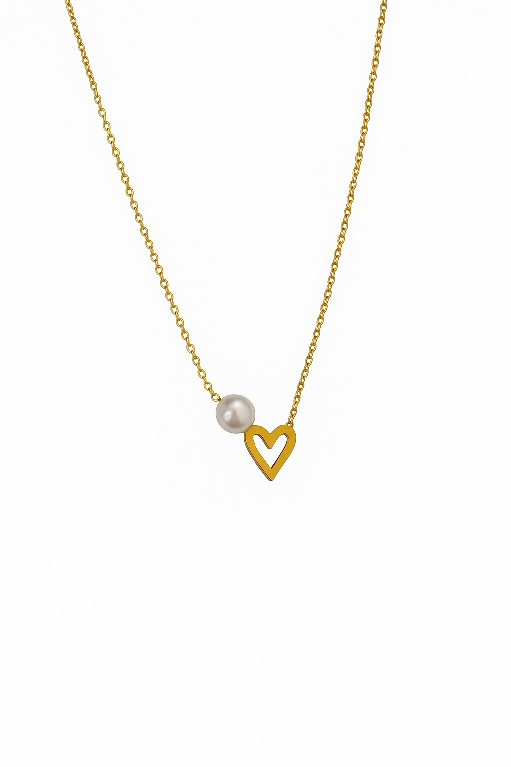 Brass necklace with pearl and heart - w366