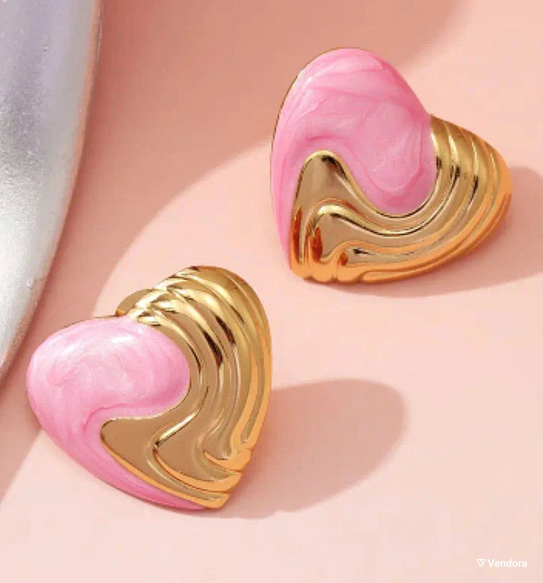 Σκουλαρίκια χρυσό ατσάλι ροζ καρδιές-EA574