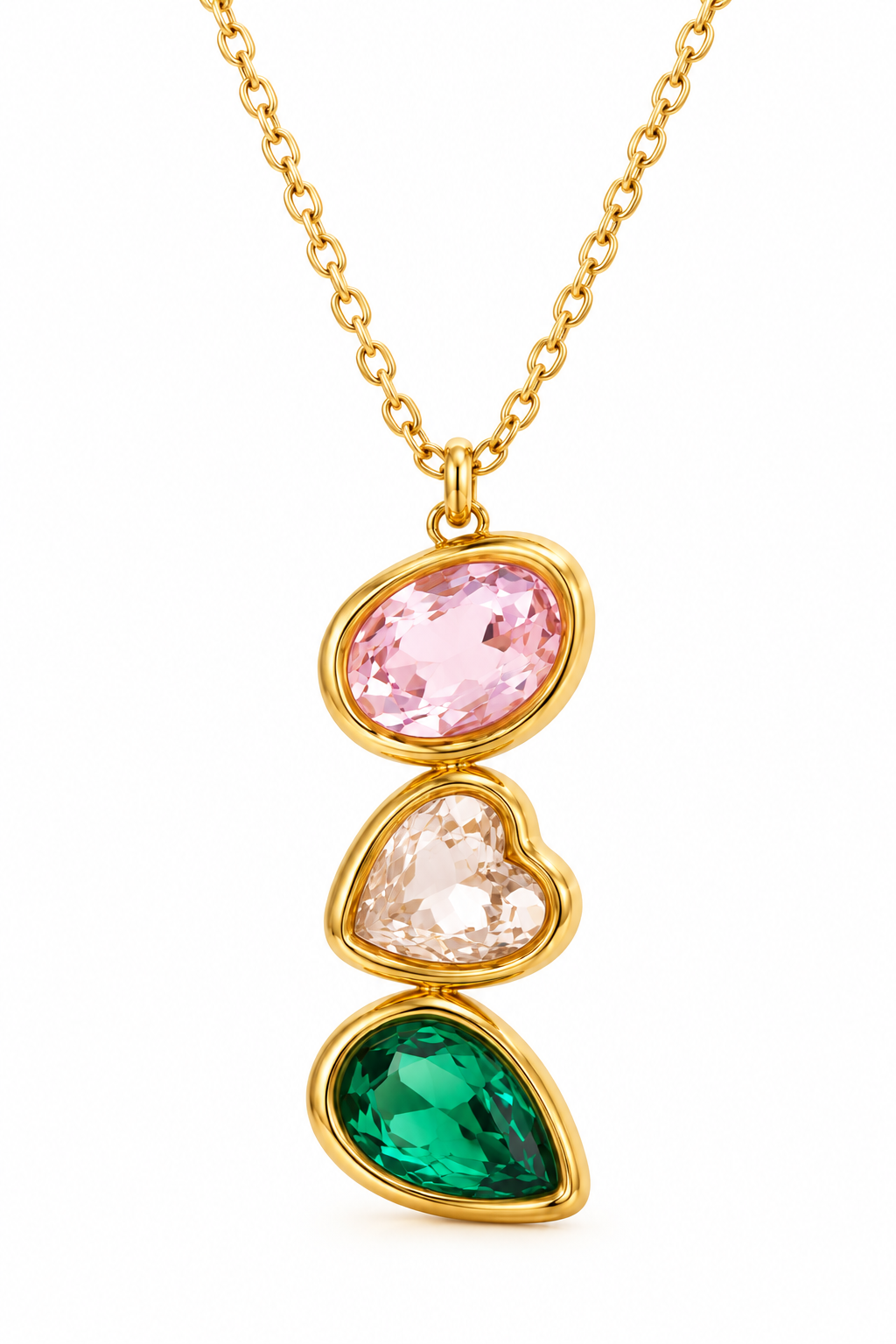 Steel gold necklace with zircon - NE699