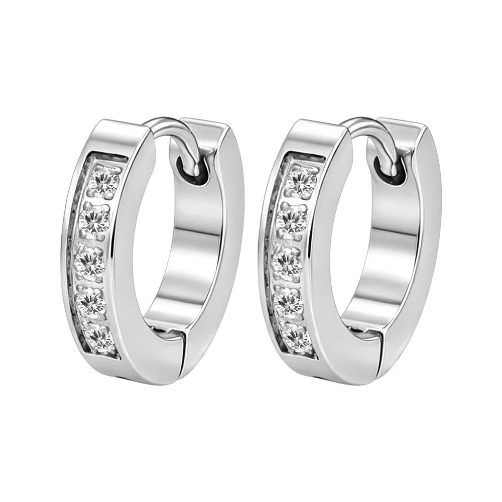 Steel hoop earrings silver with zirconia - EA562