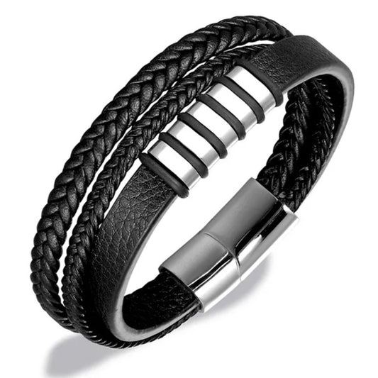 Βραχιόλι πλεκτό συνθετικό δέρμα με μεταλλική λεπτομέρεια-BR194