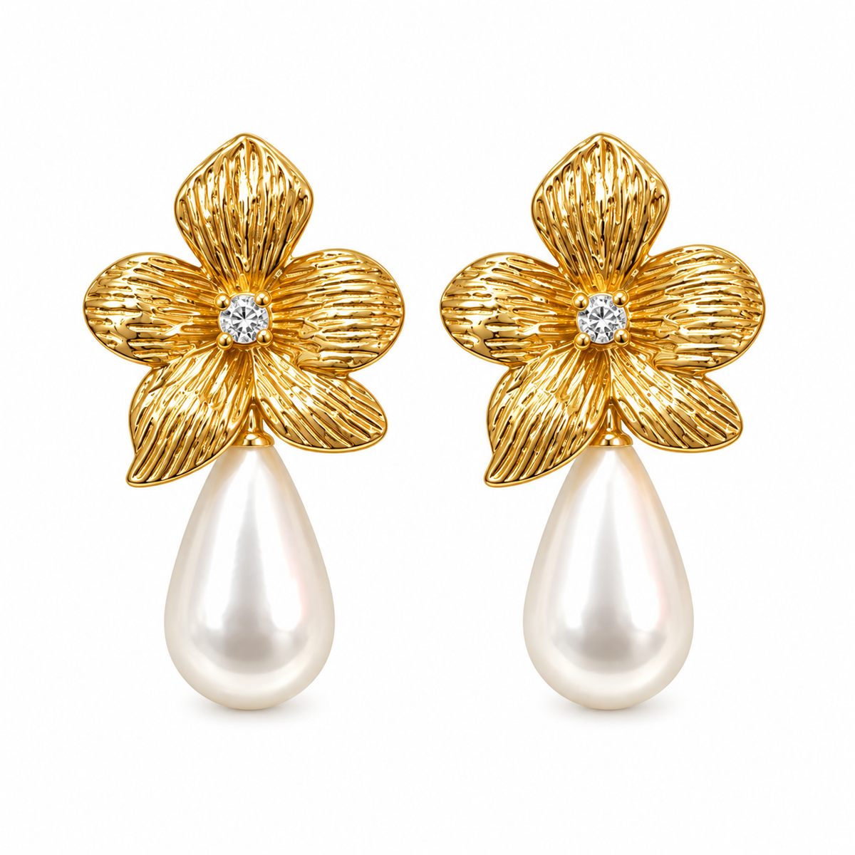 Boucles d'oreilles acier doré et pierres marron - EA320