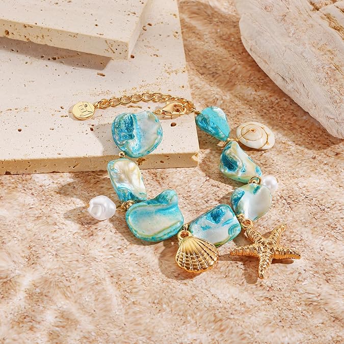 Bracelet from alloy and blue shells