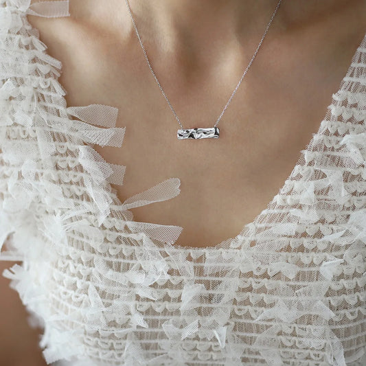 Colier cu bară de argint din oțel-NE019