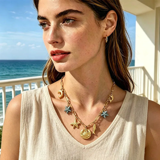 Κολιέ ατσάλινο με charms - NE590