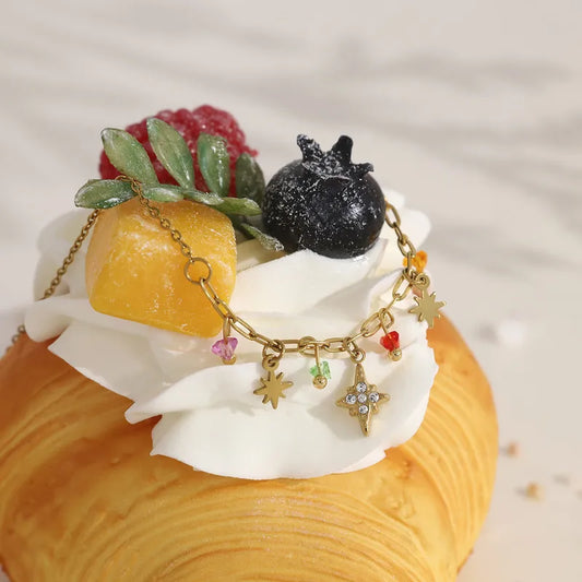 Colier din oțel placat cu aur cu stele și zirconiu-NE530