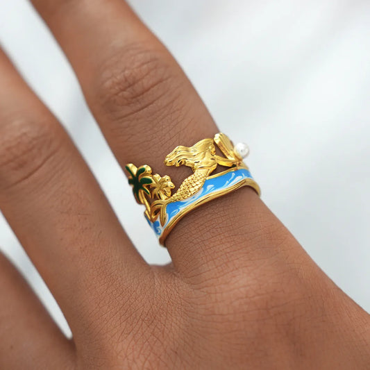 Inel de oțel sirenă și ocean -