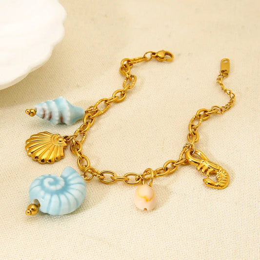 Bratara de otel cu scoici albastre suspendate -