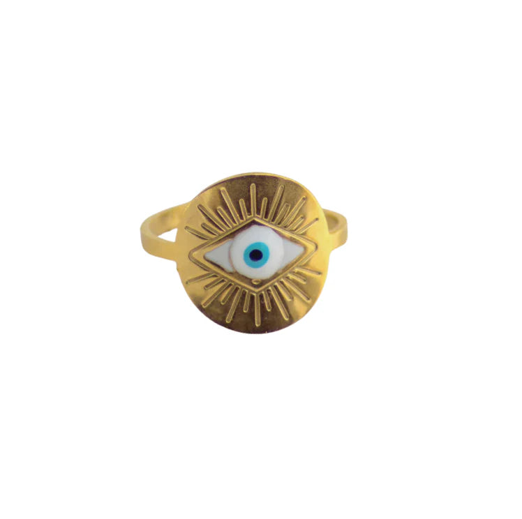 Δαχτυλίδι επιχρυσωμένο ατσάλι με μάτι γαλάζιο-R009
