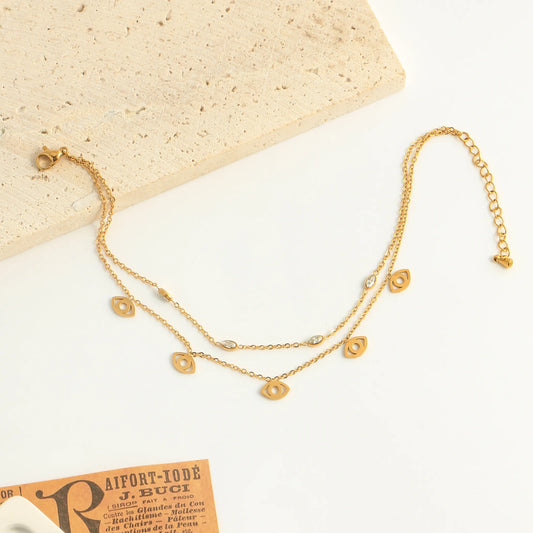 Foot bracelet gilded steel with eyes-AN048