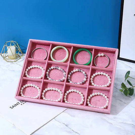 Bracelets with 12 frames of pink suede - P035