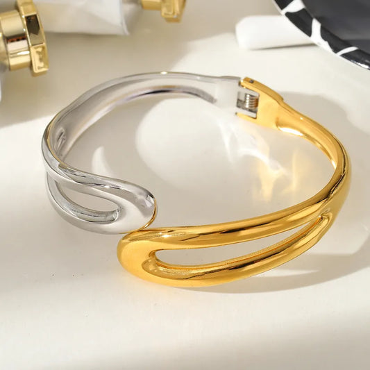 Βραχιόλι επιχρυσωμένο ατσάλι και ασημί ανοιχτό σχέδιο-BR001