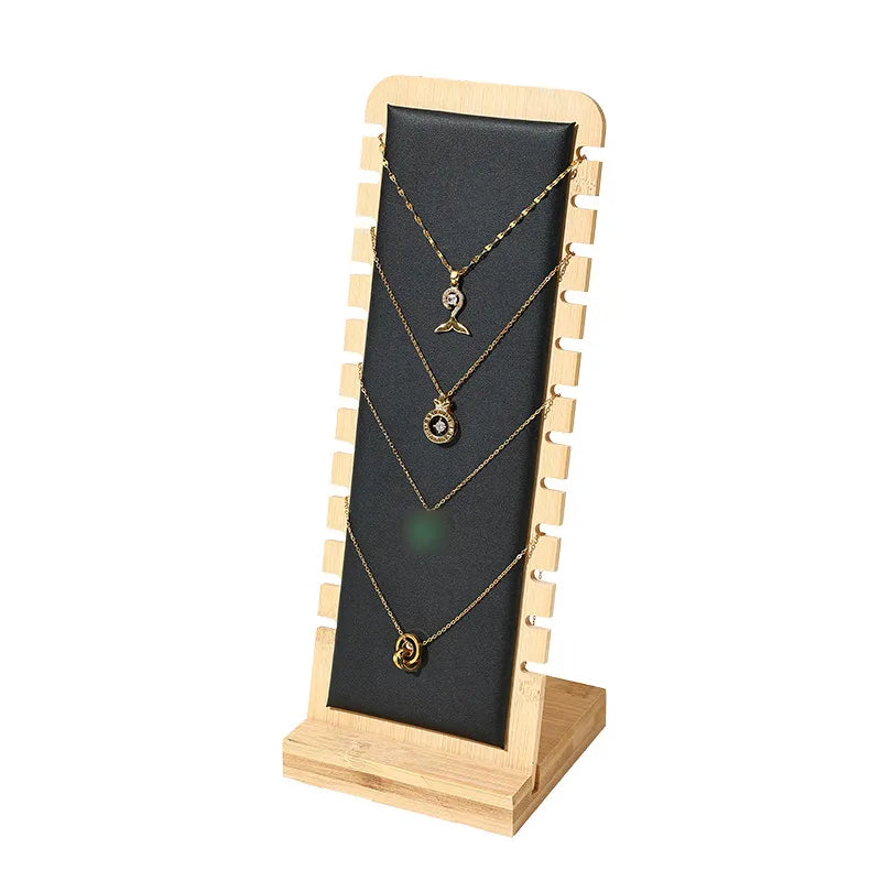 Stand for 12 bamboo necklaces with black leatherette - P037