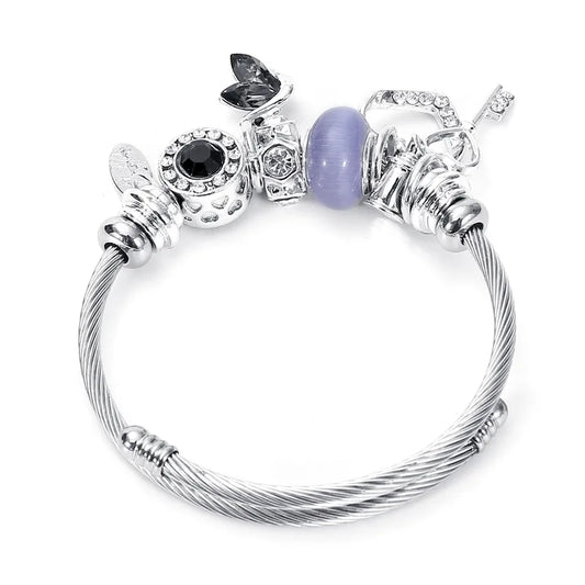 Βραχιόλι ατσάλι με κύκνο και charms-BR231