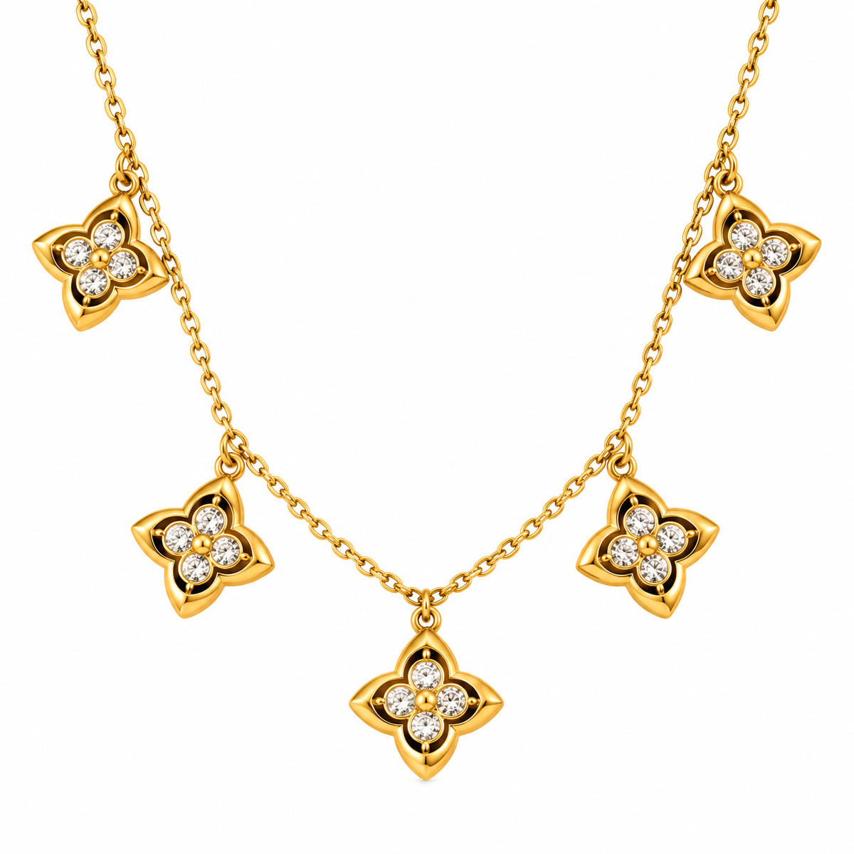 Steel gold necklace with pendant circular crosses - NE162