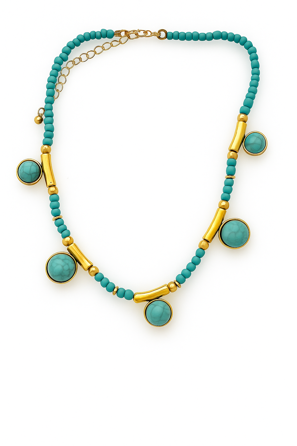 Brass necklace with turquoise beads - w319