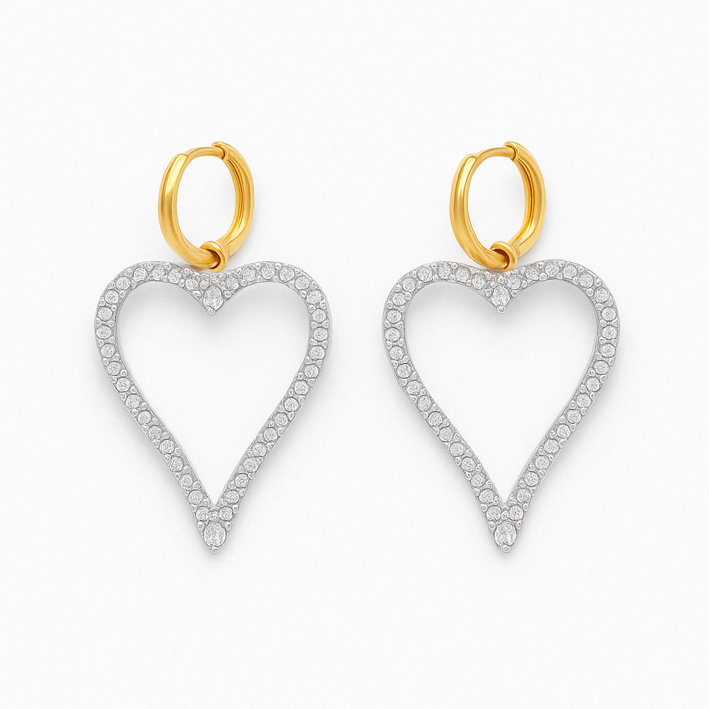 Earrings with hearts and rhinestones - w157