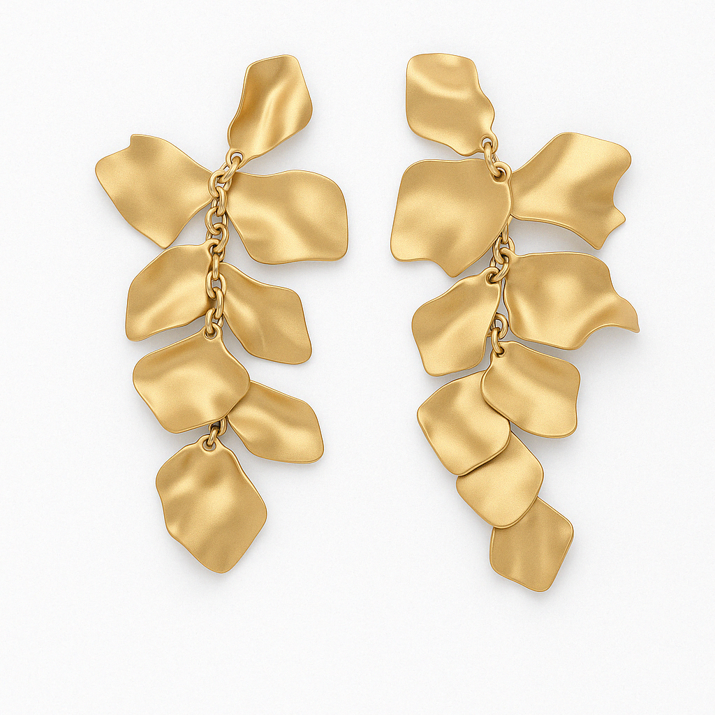 Brass earrings with gold petals - w158