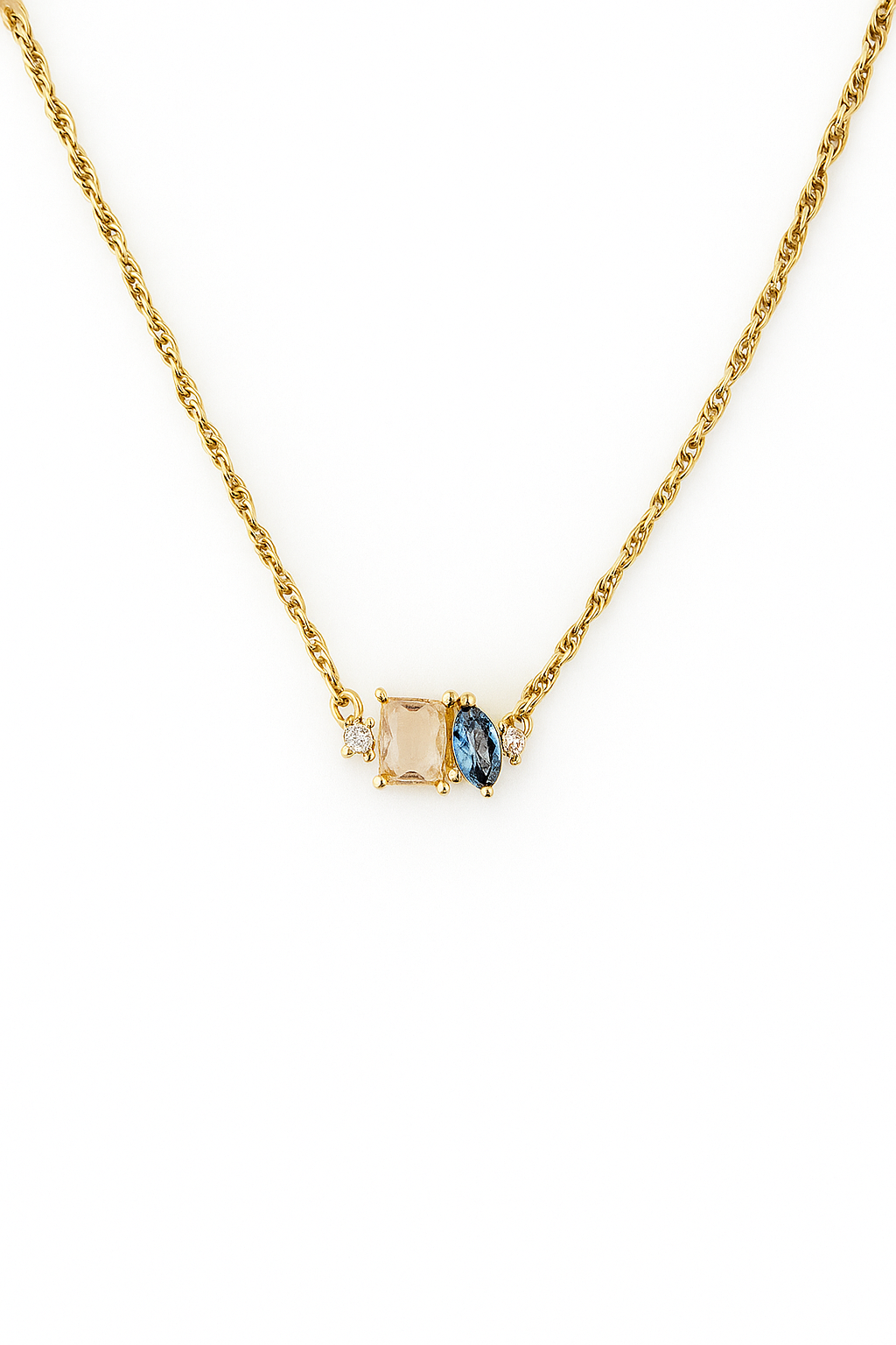 Steel necklace with blue stone - w347