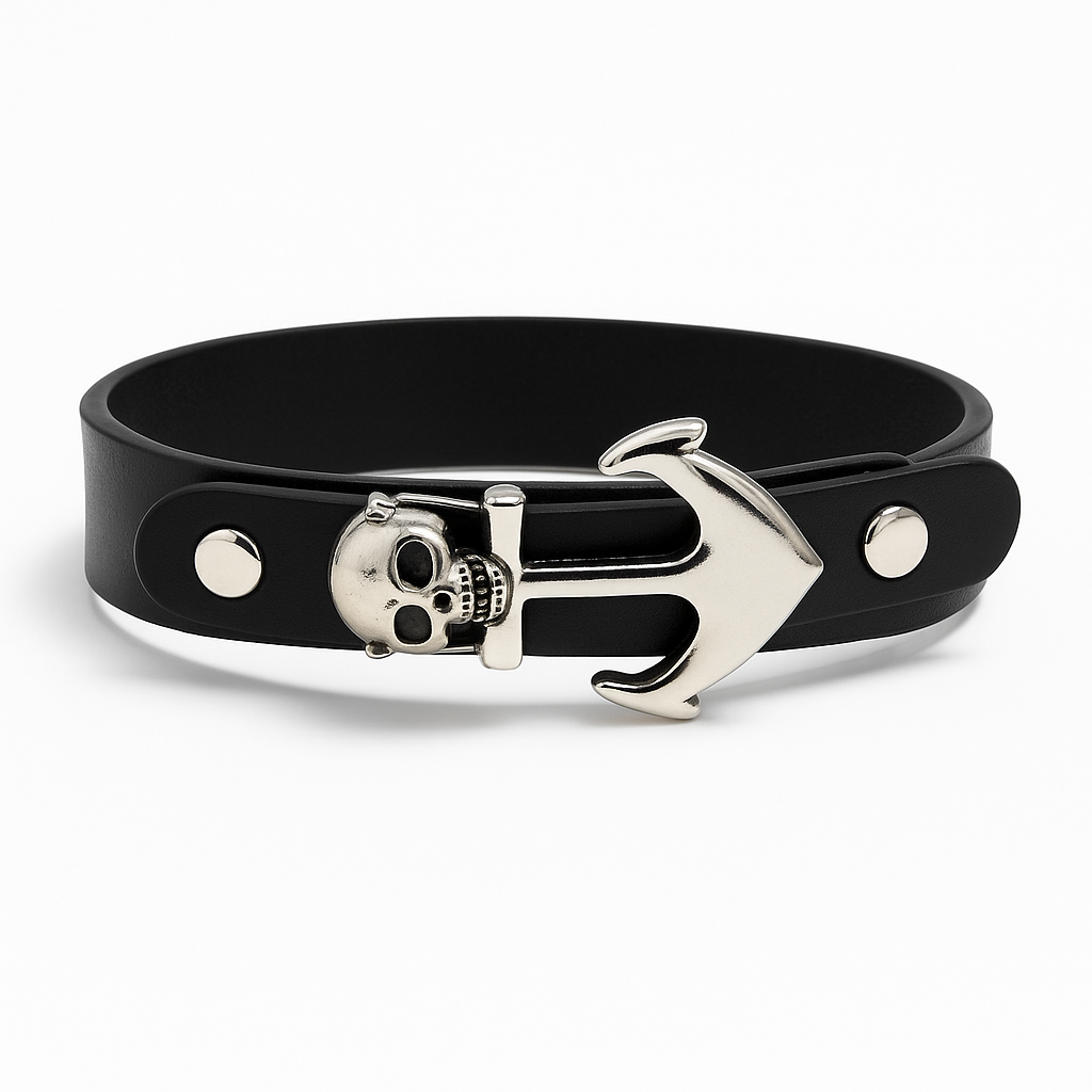 Leather bracelet with skull - w400