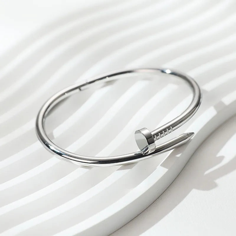 Bracelet menottes en acier argenté-BR005