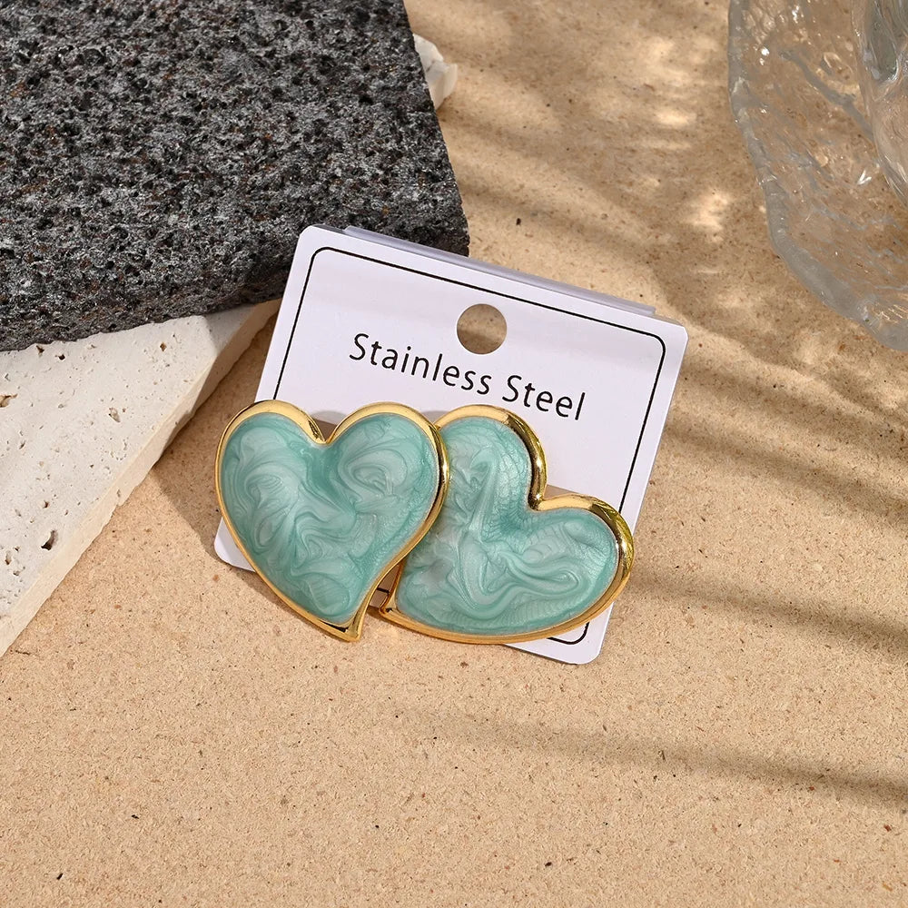 Σκουλαρίκια ατσάλινες τιρκουάζ καρδιές - EA364