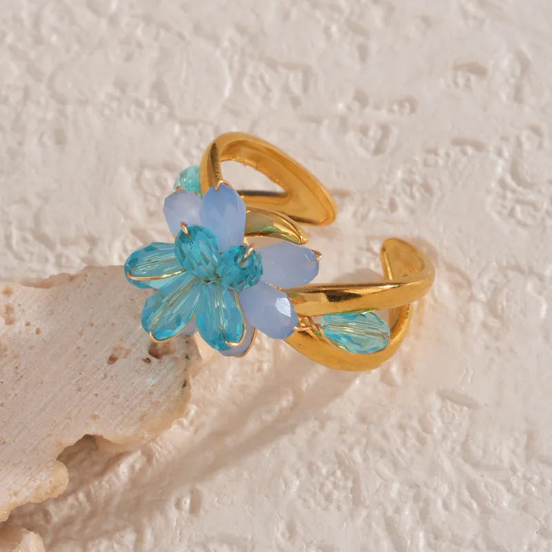 Δαχτυλίδι ατσάλι γαλάζιο λουλούδι-R107