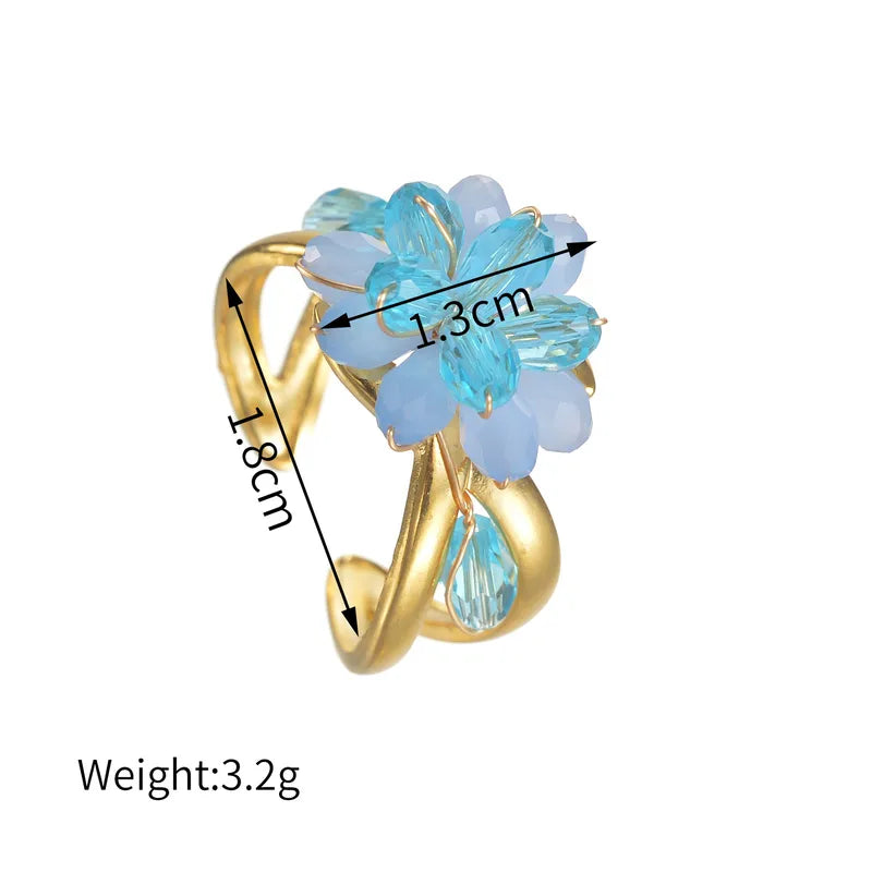 Steel ring blue flower-R107