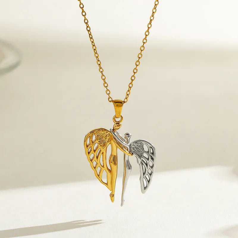 Colier de oțel cu îngerii îmbrățișați-NE560