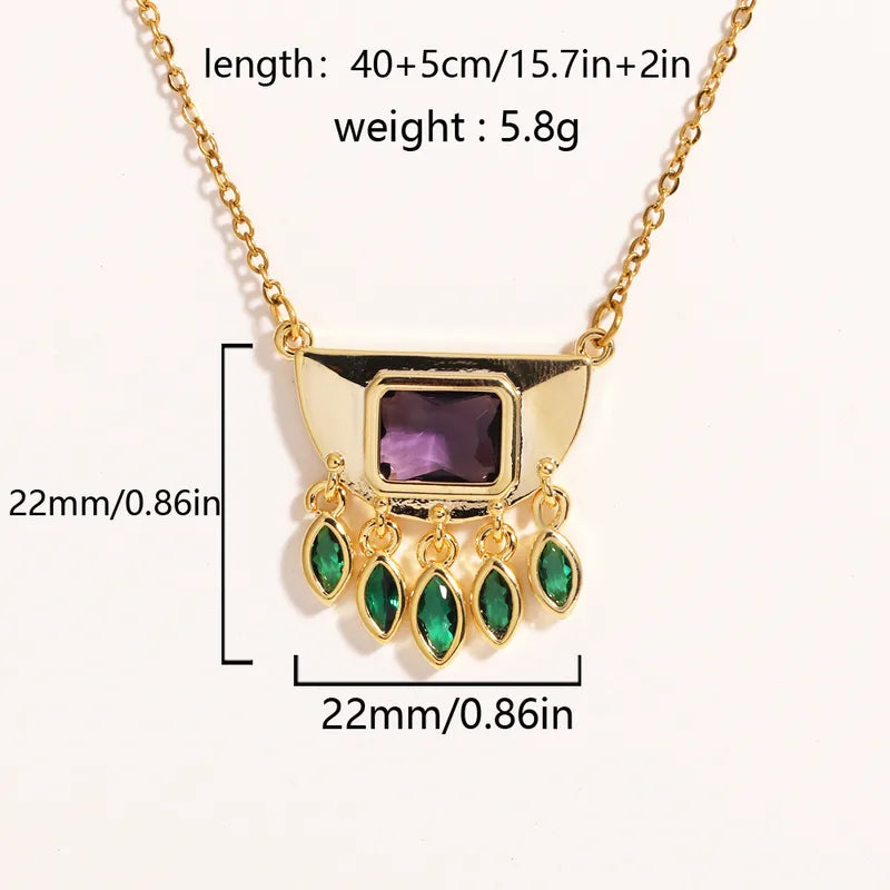 Κολιέ χρυσό ατσάλι με μωβ και πράσινες πέτρες-NE107