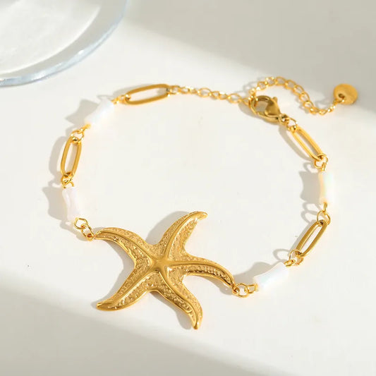 Bracelet gilded steel with large starfish-
