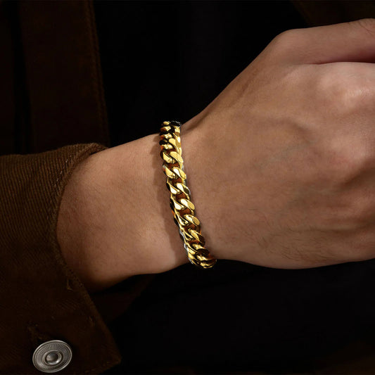 Βραχιόλι αντρικό αλυσίδα από ατσάλι χρυσό 7mm-BR193