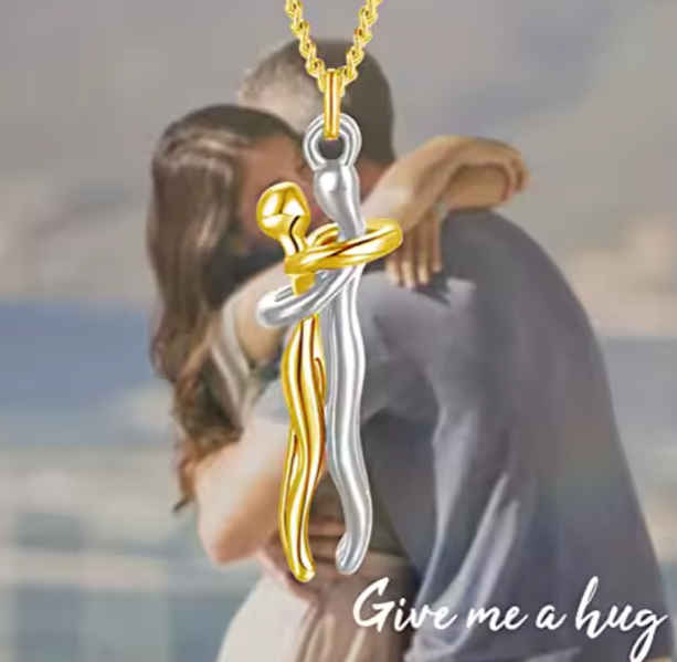 Collier en acier en forme d'or et paire d'argent étreintes-NE402