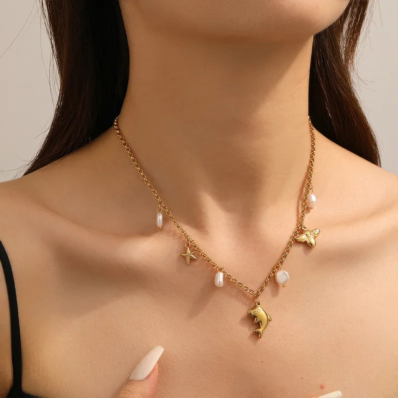 Κολιέ ατσάλινο με καλοκαιρινά κρεμαστά - ne521