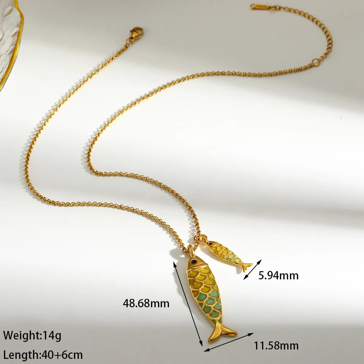 Colier din oțel placat cu aur, pește verde - NE041