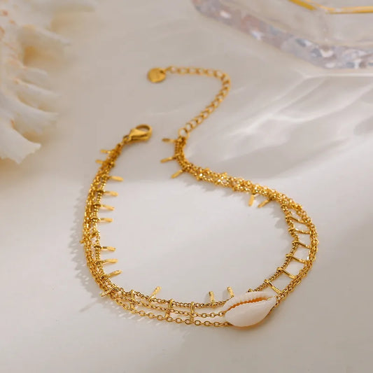 Βραχιόλι ποδιού επιχρυσωμένο ατσάλι με κοχύλι - AN032