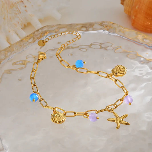 Βραχιόλι ποδιού επιχρυσωμένο ατσάλι αστερία - AN035