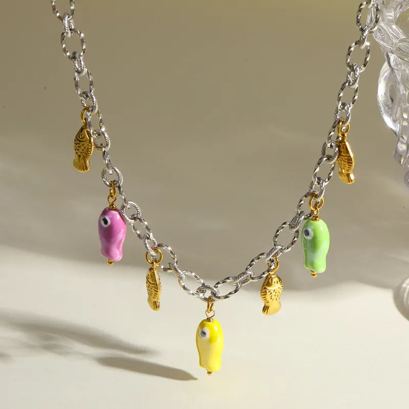 Κολιέ ατσάλινο με ψαράκια - ne726