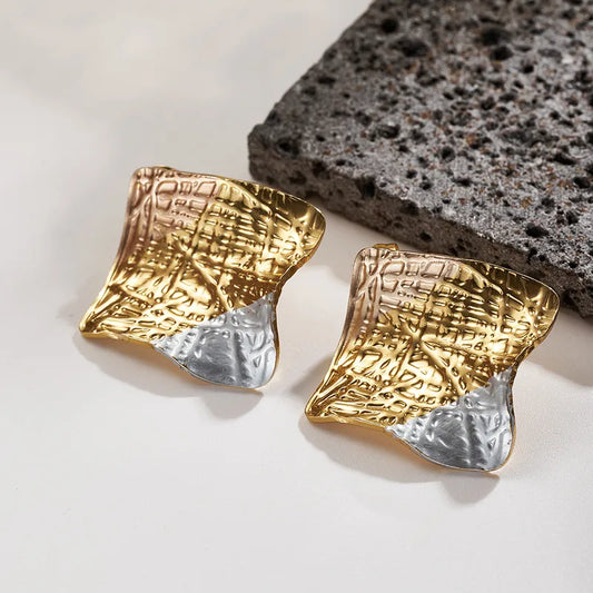 Cercei Crinkle Silver Gold Steel-EA070